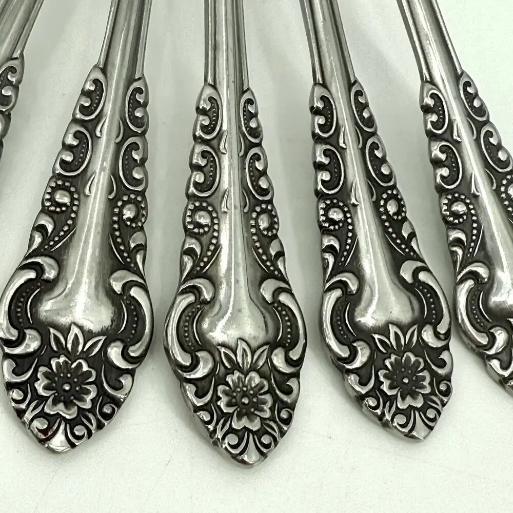 Voisin (Stainless)by CONTINENTAL SILVER Lot of 7 Teaspoons Floral MCM 6 3/8 inch